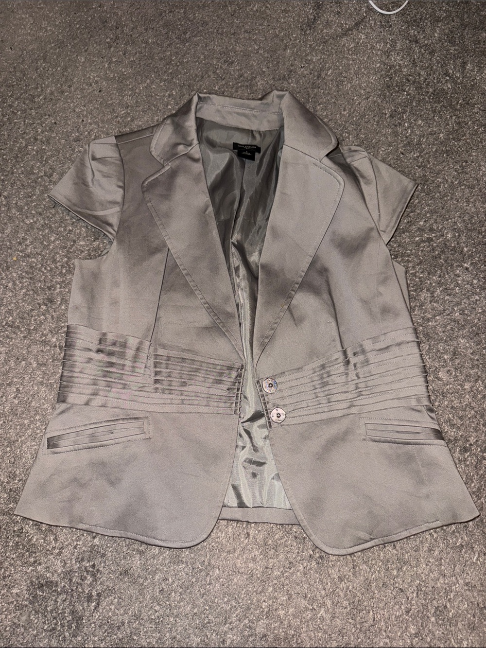 Ann Taylor Factory Silver-Gray Short Sleeve Pleated Waist Blazer